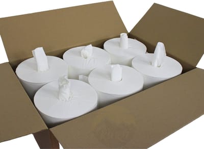 KURTT 6 handdoekrollen zonder koker! 300M, 1-laags cellulose poetspapier, poetsrollen voor industrie, werkplaats en restaurant (Wit, 300M, cellulose)