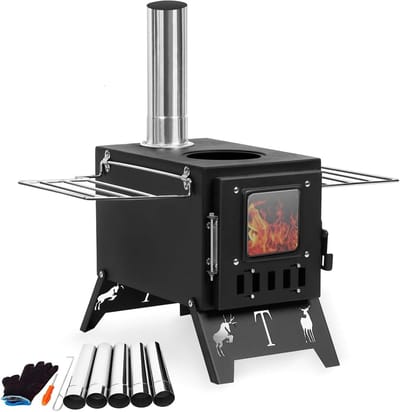Draagbare Houtkachel - Tent Kachel - Buiten Koken - Met Schoorsteenpijp - 20x30x20cm - Zwart