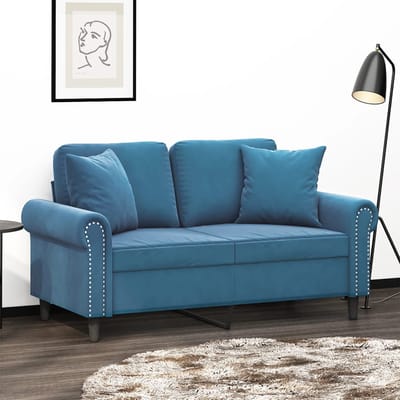 vidaXL - Tweezitsbank - met - sierkussens - 120 - cm - fluweel - blauw