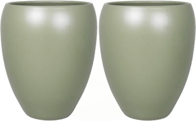2x stuks bloemen vaas/vazen mat army groen van keramiek D16 x H19 cm - Bloempot/plantenpot/bloemenvaas