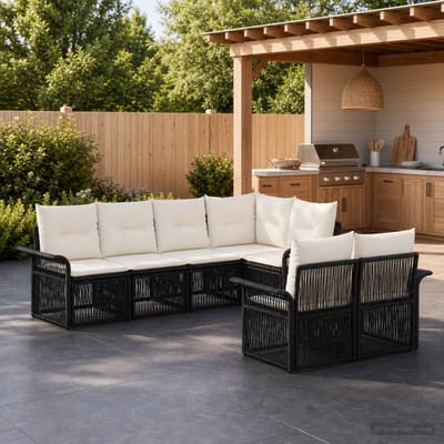 vidaXL - Tuinbank - Set - 7 - st - 7-Aantal - zitplaatsen - Zwart - poly - rattan