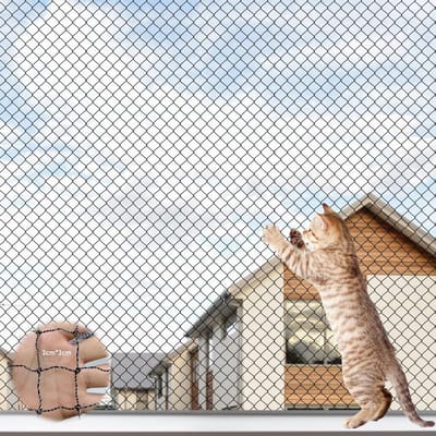 Dailygoods- Kattennet Balkon 6 x 3 m - Draadversterkt - Kattenbeschermingsnet - Bevestigingskoord 19 m - Veiligheidsnet - Robuuste Structuur - Balkonnet