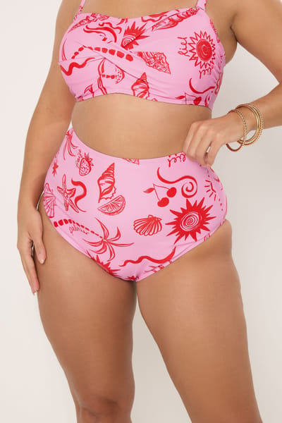 Yours Roze Schelpenprint Superhoge Taille Bikinibroek Size 50