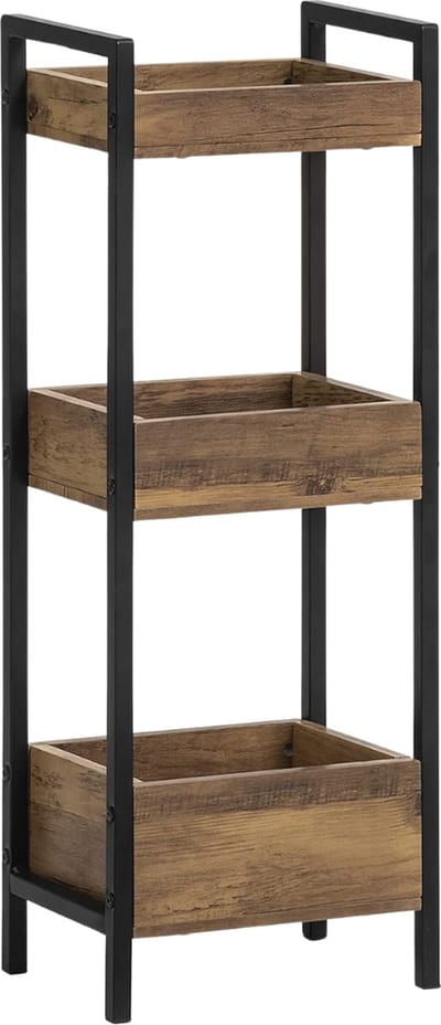 Badkamerkast- Badkamerkasten Hoog - Vakkenkast Industrieel - Hout - Zwart
