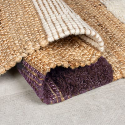 Flycarpets Laagpolig Medina Blocks Jute Vloerkleed Naturel / Paars 120x170 cm