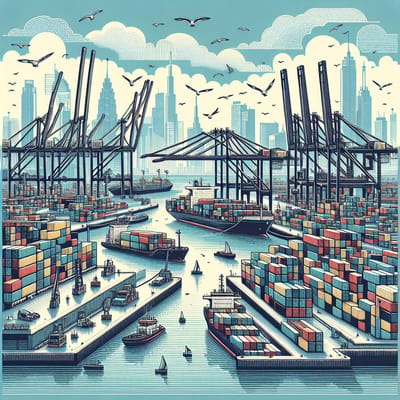 Modern haven schilderij | Hedendaags maritiem meesterwerk in een eigentijdse haven setting | Kunst - 30x30 centimeter op Dibond | Foto op Dibond