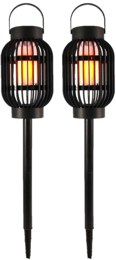 Solar tuinlamp 3 in 1 - 2x - vlameffect - zonne-energie - 23 cm - prikspot - lantaarn
