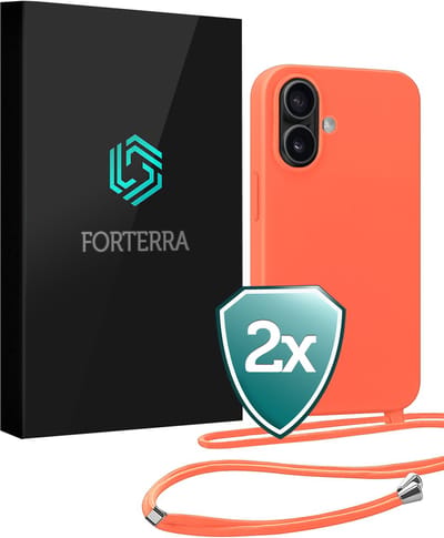 Hoesje Geschikt voor iPhone 17 Case Siliconen Hoes Met Koord - Hoes Geschikt voor iPhone 17 Met Telefoonkoord Hoesje Backcover - Papaya - 2 PACK