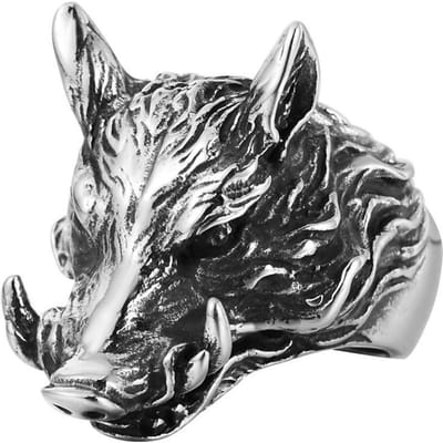 Gotische Roestvrijstalen Wildzwijn Ring Punk Hip Hop Nachtclub Wildzwijn Dier Biker Ring Heren Mode Sieraden Dropshipping Winkel 12&CHINA gray