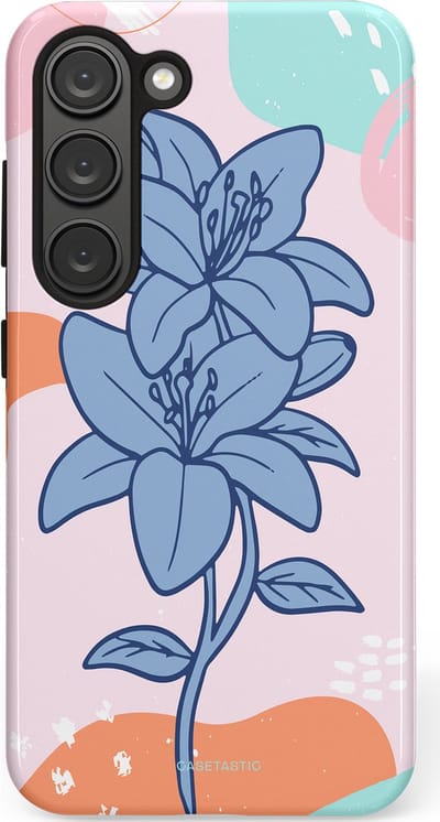 Casetastic hoesje geschikt voor Samsung Galaxy S23 - Dubbellaagse bescherming - Roze Paarse Lelie Bloemen - Fashion Case - Wit Perzik Lichtblauw Mintgroen