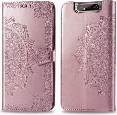 Samsung Galaxy A80 Bookcase - Roze - Bloemen - Portemonnee Hoesje