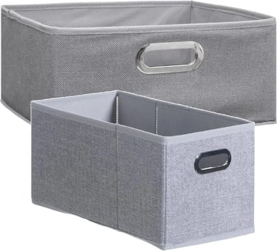 5Five opbergmanden - kastmanden - 2x stuks - 7 en 14 liter - grijs - linnen - 31 cm - Opbergboxen - Vakkenkast manden