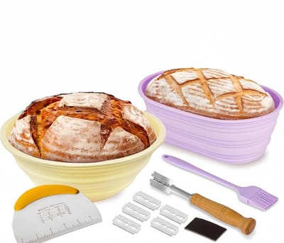 CRLYN® Zuurdesem Starter Set - Broodbak Met Rijsmand - Sourdough - Paars met Geel
