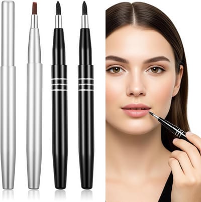 Set van 4 Inklapbare Lippenborstels met Ronde Kop - Draagbare Lipliner en Lippenbalsem Applicators voor Reismake-up Kit