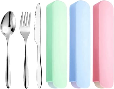 Duurzame en Herbruikbare Camping Bestekset met Bestekdoos - RVS Vork, Lepel en Mes voor Reizen, School, Werk en Picknicks - 3 Sets