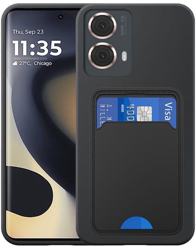 Geschikt voor Motorola Edge 2024 Telefoonhoesje met TPU Pasjeshouder - Flexible Back Cover Case Siliconen TPU with Cardslot - Zwart - Smartphonica geschikt voor Motorola Edge 2024