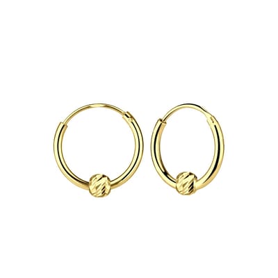 Joy|S - Zilveren oorringen - met balletje diamond cut bewerkt - gold plated