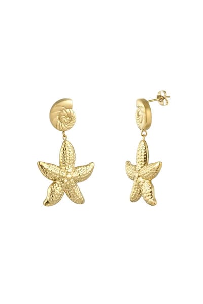 Oorbellen statement - schelpen - zeester - stainless steel sieraden - goud - waterproof - oorstekers - oorbellen - yehwang