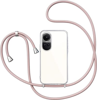 Hoesje met Koord geschikt voor Oppo Reno 10 / 10 Pro - Back Cover Siliconen Case Transparant Hoes Roségoud