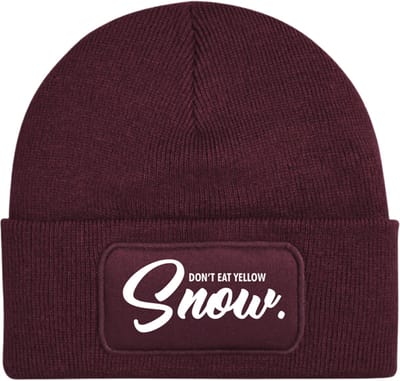 Don't eat yellow snow wintermuts Burgundy | wit - soBAD. | Unisex | Skimuts | Muts | Kou | met grappige tekst | Winter | Beanie | Bordeaux rood