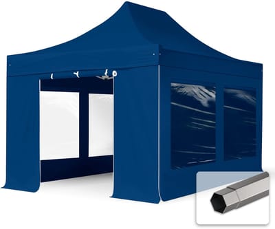 3x4,5 m Easy Up partytent Vouwpaviljoen, PREMIUM staal 40mm met zijwanden (panorama), blauw