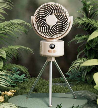 KZQ USB-Bureauventilator met 1200mAh Accu – 3 Standen, Stil (<25dB), 140° Kantelbaar, 120° Oscillerend, Incl. Standaard – Crèmewi