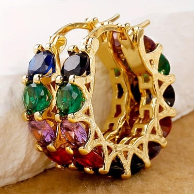 Nouvelles Boucles d'Oreilles Créoles Rectangulaires Arc-en-Ciel en Zircone Cubique Pour Femmes Bling Luxe Accessoires de Mariage Bijoux de Mode de Fête beige