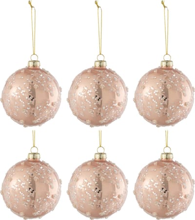 J-Line kerstbal Suiker/Zilver Glitter - glas - mat/blinkend - lichtroze - small - doos van 6