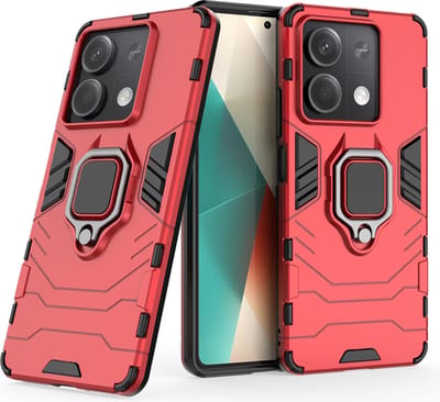 MobyDefend Hoesje - Geschikt voor Xiaomi Redmi Note 13 5G - Dubbelgelaagde Pantsercase Met Standaard - Rood
