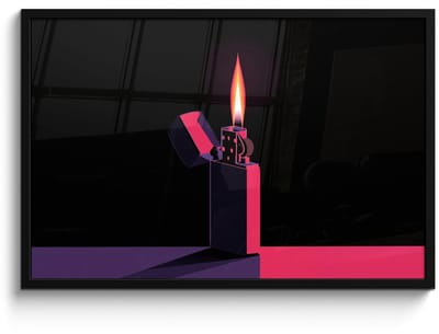 Poster in lijst - Fotolijst 90x60 cm - Posters - Aansteker - Vlam - Donker - Posterlijst zwart - Decoratie - Wanddecoratie woonkamer - Muurdecoratie slaapkamer