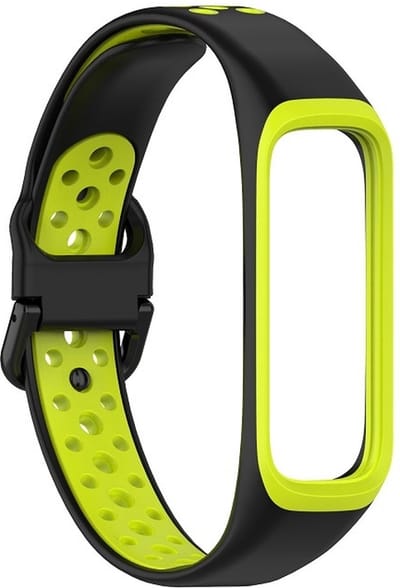 By Qubix - smartwatch bandje - Compatible Samsung bandje - Siliconen band 2 kleurig - Zwart / groen - Geschikt voor Samsung Galaxy Fit 2