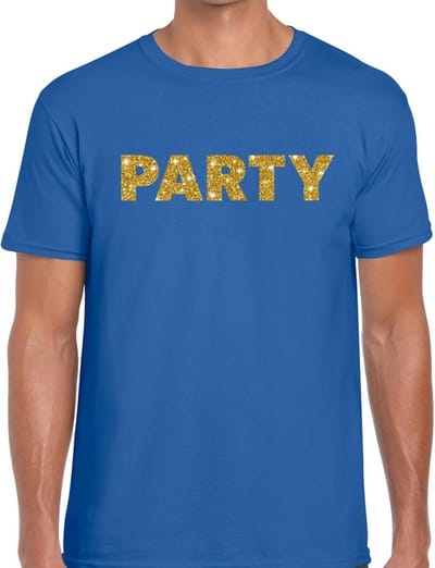 Bellatio Decorations Glitter and Glamour Party - T-shirt - blauw - gouden letters - voor heren - feestkleding S