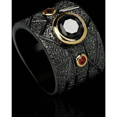 Nieuwe Geometrische Zwarte Retro Party Ring Ingelegd met Dames Sieraden No. 10 black