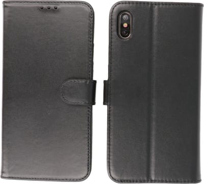 iPhone XS Max Hoesje - Echt Lederen Wallet Case Telefoonhoesje - Zwart
