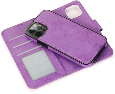 geschikt voor iPhone 15 2-in-1 Hoesje met Magnetische Backcover - Telefoonhoesje met vakjes voor pasjes - Inclusief polsbandje - Mobiq Magnetische 2-in-1 Wallet Case geschikt voor iPhone 15 paars