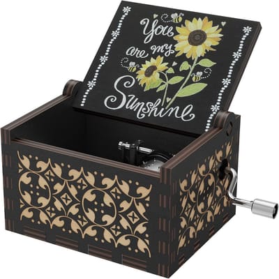 Zonnebloemen Muziekdoos | Houten Handcrank Antieke Cadeau voor Kinderen en Volwassenen | Perfect voor Verjaardag, Valentijnsdag en Kerst