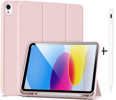 Casemania Stylus en Hoes Geschikt voor Apple iPad 2025 (A16) - Licht Roze - Universeel Stylus Pen - Smart Cover met Pencil Slot Uitsparing