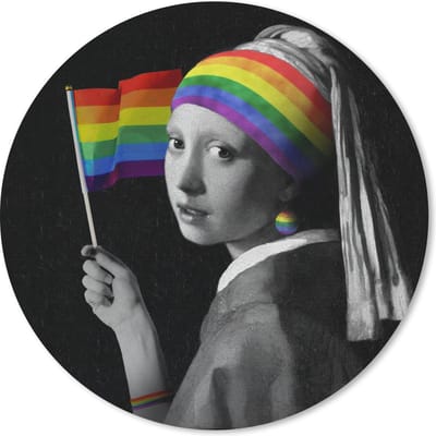 Muismat rond 20x20 cm - Mousepad Meisje met de parel - Pride Vlag - Regenboog - Ronde muismatten