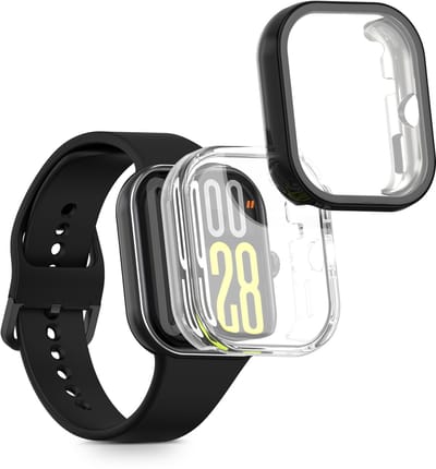 kwmobile 2x smartwatch hoes geschikt voor Xiaomi Redmi Watch 5 / Redmi Watch5 eSIM hoesje - Siliconen sporthorloge cover - Activity tracker case in transparant / zwart