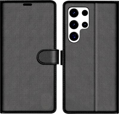 AziLine Wallet Zwart Hoesje Geschikt voor Samsung Galaxy S24 Ultra - Portemonnee Book Case - Kaarthouder & Magneetlipje voor S24 Ultra