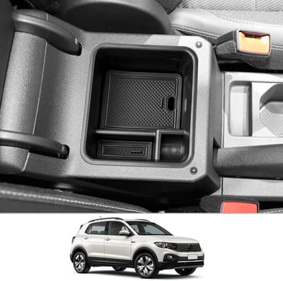 Dailygoods - CDEFG Compatibel met VW T-Cross T Cross 2018-2024 2025 Centrale console armleuning opbergbox Multifunctionele opslag auto middenconsole organizer tray T Cross accessoires (Zwart)