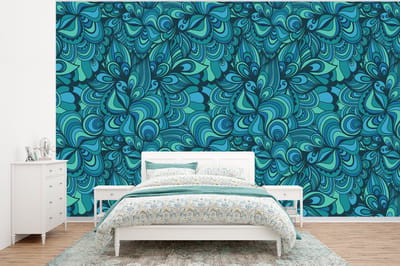 Behang - Fotobehang Design - Vintage - Blauw - Turquoise - Breedte 320 cm x hoogte 240 cm