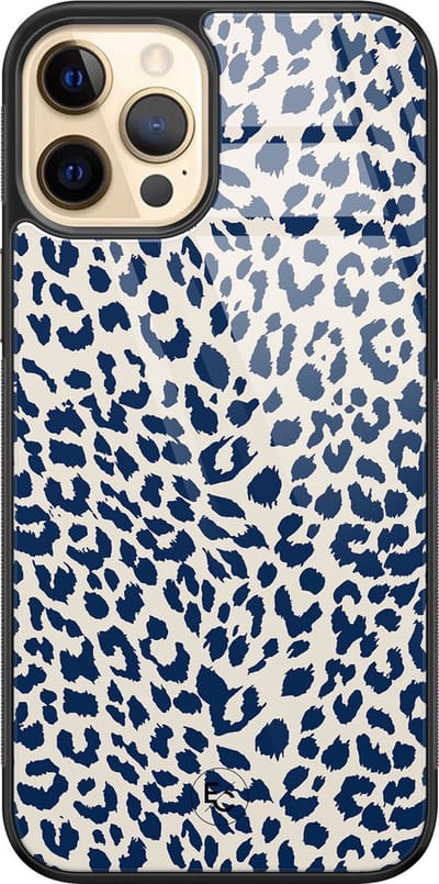 Hoesje geschikt voor iPhone 12 - Luipaard blauw - Luxe Hard Case - Luipaardprint - Blauw - Mooie Telefoonhoesjes