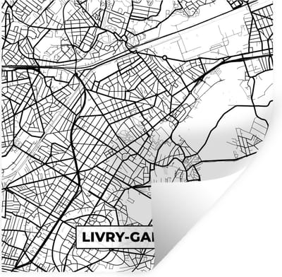 Muurstickers - Sticker Folie - Frankrijk - Livry-Gargan - Kaart - Plattegrond - Stadskaart - Zwart wit - 100x100 cm - Plakfolie - Muurstickers Kinderkamer - Zelfklevend Behang XXL - Zelfklevend behangpapier - Stickerfolie