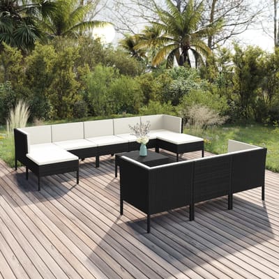 vidaXL - 11-delige - Loungeset - met - kussens - poly - rattan - zwart