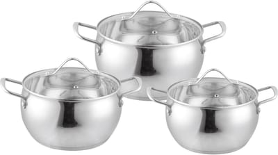 Bavary Apple Pannenset ® - 6 Delig - RVS - Met glazen deksels - Alle warmtebronnen - Inductie - Vaatwasserbestendig – Ø 18 , 20 , 24 cm