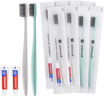 Wegwerp Tandenborstel - Reis Tandenborstel Set - Hygiëne Onderweg - Individueel Verpakt - 100 Stuks - Abrikoos Groen