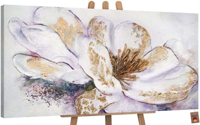 Canvas schilderij groot handgeschilderd gouden pioen bloem luxe – YS-Art Gallery – Luxe wanddecoratie voor woonkamer – Modern schilderij voor slaapkamer en hal