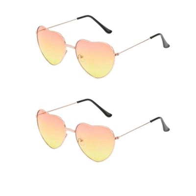 Dailygoods- Zonnebril Hartvormig - Retro Metalen Frame - 2 Stuks - Voor Dames/Meisjes - Festival Accessoire - Hoogwaardig Polycarbonaat - Hartvormige Zonnebril