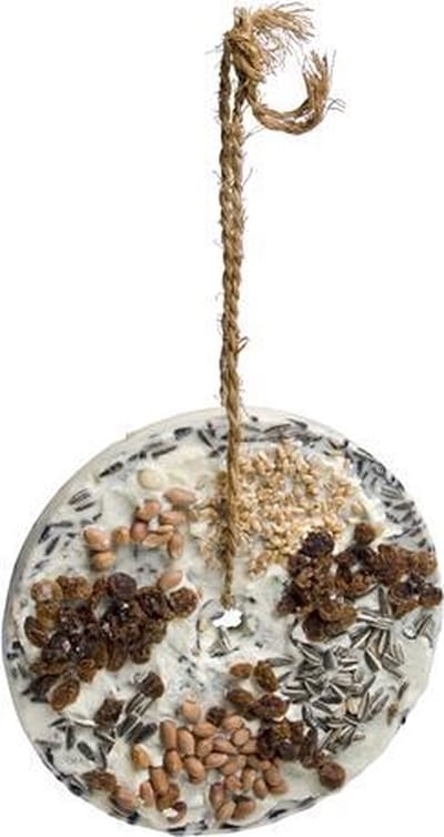 Ophang disc met voer voor buitenvogels - vet, pinda's en rozijnen - Ø 17 cm, hoogte 3 cm, 500 gram